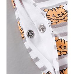 Babyhug Cotton Knit Full Sleeves Footed Sleepsuits Tiger Printed - Grey Mélange