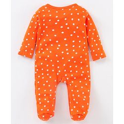 Babyhug Full Sleeves Footed Sleepsuit Star Print - Orange