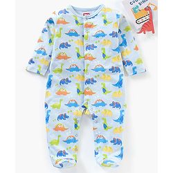 Babyhug Cotton Full Sleeves Sleep Suit Dino Print- Blue