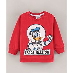 Babyhug Full Sleeves Cotton Knit Donald Duck Sweatshirt with Foil Print - Red