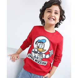 Babyhug Full Sleeves Cotton Knit Donald Duck Sweatshirt with Foil Print - Red