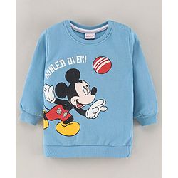 Babyhug Full Sleeves Cotton Knit Sweatshirt with MICKEY Mouse Print - Blue
