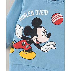 Babyhug Full Sleeves Cotton Knit Sweatshirt with MICKEY Mouse Print - Blue