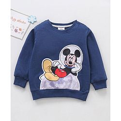 Babyhug Cotton Knit Full Sleeves MICKEY MOUSE print Sweatshirt with Applique- Navy