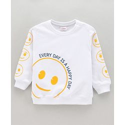 Babyhug Cotton Knit Full Sleeves Sweatshirt Emoji Print - White