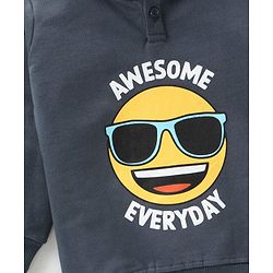 Babyhug Cotton Knit Full Sleeves Emoji Print Hooded Sweatshirt - Charcoal Grey