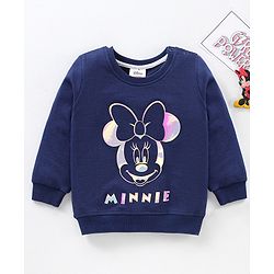 Babyhug Cotton Knit Full Sleeves MINNIE MOUSE Sweatshirt with High Density Holographic Foil Print- Navy