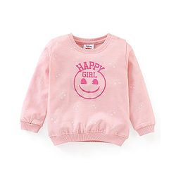 Babyhug Cotton Knit Full Sleeves Sweatshirt with EMOJI Graphics- Pink