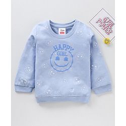 Babyhug Cotton Knit Full Sleeves printed Sweatshirt with EMOJI Graphics- Blue