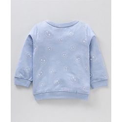 Babyhug Cotton Knit Full Sleeves printed Sweatshirt with EMOJI Graphics- Blue
