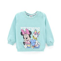 Babyhug Cotton Knit Full Sleeves Mini Mouse & Daisy Duck Sweatshirt with Glitter detailing- Sky Blue