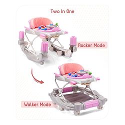 Babyhug Champ 2 in 1 Multifunctional Rocker cum Walker with Lights I Musical Play tray cum feeding tray - Pink| Removable Foot Mat| Smooth Swivel Wheels| Compact Fold
