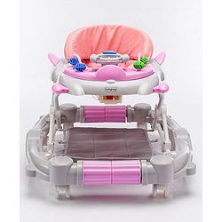 Babyhug Champ 2 in 1 Multifunctional Rocker cum Walker with Lights I Musical Play tray cum feeding tray - Pink| Removable Foot Mat| Smooth Swivel Wheels| Compact Fold
