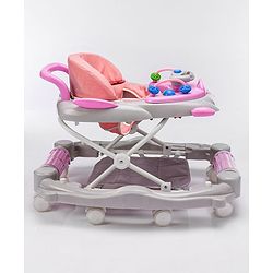 Babyhug Champ 2 in 1 Multifunctional Rocker cum Walker with Lights I Musical Play tray cum feeding tray - Pink| Removable Foot Mat| Smooth Swivel Wheels| Compact Fold
