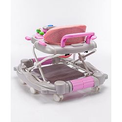 Babyhug Champ 2 in 1 Multifunctional Rocker cum Walker with Lights I Musical Play tray cum feeding tray - Pink| Removable Foot Mat| Smooth Swivel Wheels| Compact Fold