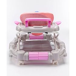 Babyhug Champ 2 in 1 Multifunctional Rocker cum Walker with Lights I Musical Play tray cum feeding tray - Pink| Removable Foot Mat| Smooth Swivel Wheels| Compact Fold
