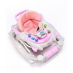 Babyhug Champ 2 in 1 Multifunctional Rocker cum Walker with Lights I Musical Play tray cum feeding tray - Pink| Removable Foot Mat| Smooth Swivel Wheels| Compact Fold