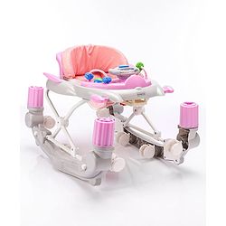Babyhug Champ 2 in 1 Multifunctional Rocker cum Walker with Lights I Musical Play tray cum feeding tray - Pink| Removable Foot Mat| Smooth Swivel Wheels| Compact Fold