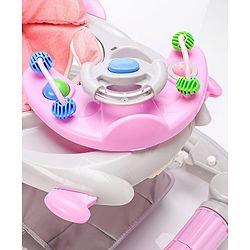 Babyhug Champ 2 in 1 Multifunctional Rocker cum Walker with Lights I Musical Play tray cum feeding tray - Pink| Removable Foot Mat| Smooth Swivel Wheels| Compact Fold