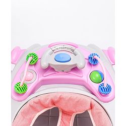 Babyhug Champ 2 in 1 Multifunctional Rocker cum Walker with Lights I Musical Play tray cum feeding tray - Pink| Removable Foot Mat| Smooth Swivel Wheels| Compact Fold