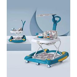 Babyhug Unicorn Foldable Baby Walker Cum Rocker With Sun Shade - Blue