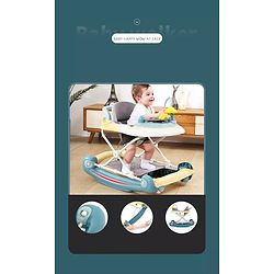 Babyhug Unicorn Foldable Baby Walker Cum Rocker With Sun Shade - Blue