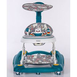 Babyhug Unicorn Foldable Baby Walker Cum Rocker With Sun Shade - Blue