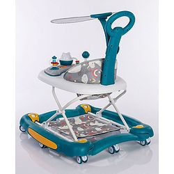 Babyhug Unicorn Foldable Baby Walker Cum Rocker With Sun Shade - Blue