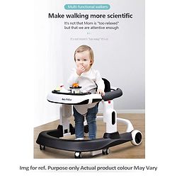 Babyhug Zest Musical Baby Walker With Adjustable Height anti Fall Protection & Toy Bar- Green White