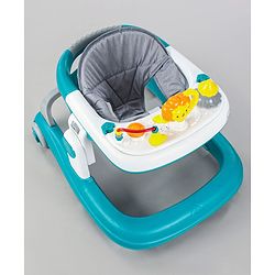 Babyhug Zest Musical Baby Walker With Adjustable Height anti Fall Protection & Toy Bar- Green White