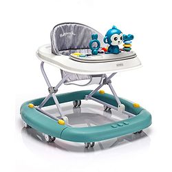 Babyhug Rejoice Musical Baby Walker Cum Rocker Function With Adjustable Height - Green White (Toys color may vary)