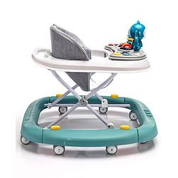 Babyhug Rejoice Musical Baby Walker Cum Rocker Function With Adjustable Height - Green White (Toys color may vary)