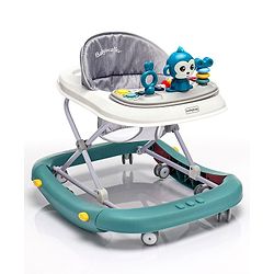 Babyhug Rejoice Musical Baby Walker Cum Rocker Function With Adjustable Height - Green White (Toys color may vary)