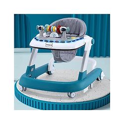 Babyhug Laugh & Learn Multifunctional 2 in 1 Baby Walker With anti Fall Protection & Adjustable Height Without Foot Mat- Blue White