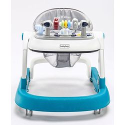 Babyhug Laugh & Learn Multifunctional 2 in 1 Baby Walker With anti Fall Protection & Adjustable Height Without Foot Mat- Blue White
