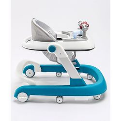 Babyhug Laugh & Learn Multifunctional 2 in 1 Baby Walker With anti Fall Protection & Adjustable Height Without Foot Mat- Blue White