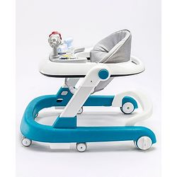 Babyhug Laugh & Learn Multifunctional 2 in 1 Baby Walker With anti Fall Protection & Adjustable Height Without Foot Mat- Blue White
