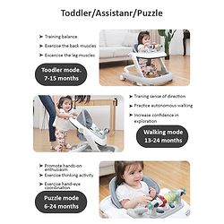 Babyhug Laugh & Learn Multifunctional 2 in 1 Baby Walker With anti Fall Protection & Adjustable Height - Red White| Musical Play Tray with Light| Easy Compact Folding| Swivel Wheels| Smart Speed Control| Push Walker