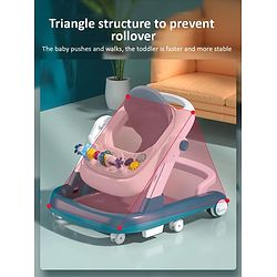 Babyhug Laugh & Learn Multifunctional 2 in 1 Baby Walker With anti Fall Protection & Adjustable Height - Red White| Musical Play Tray with Light| Easy Compact Folding| Swivel Wheels| Smart Speed Control| Push Walker