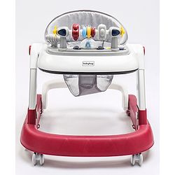 Babyhug Laugh & Learn Multifunctional 2 in 1 Baby Walker With anti Fall Protection & Adjustable Height - Red White| Musical Play Tray with Light| Easy Compact Folding| Swivel Wheels| Smart Speed Control| Push Walker