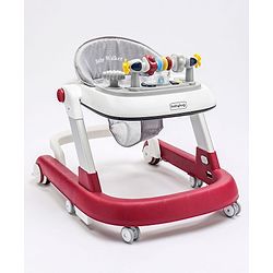 Babyhug Laugh & Learn Multifunctional 2 in 1 Baby Walker With anti Fall Protection & Adjustable Height - Red White| Musical Play Tray with Light| Easy Compact Folding| Swivel Wheels| Smart Speed Control| Push Walker