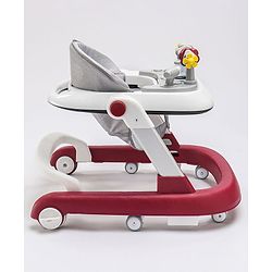 Babyhug Laugh & Learn Multifunctional 2 in 1 Baby Walker With anti Fall Protection & Adjustable Height - Red White| Musical Play Tray with Light| Easy Compact Folding| Swivel Wheels| Smart Speed Control| Push Walker
