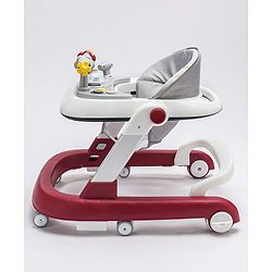 Babyhug Laugh & Learn Multifunctional 2 in 1 Baby Walker With anti Fall Protection & Adjustable Height - Red White| Musical Play Tray with Light| Easy Compact Folding| Swivel Wheels| Smart Speed Control| Push Walker