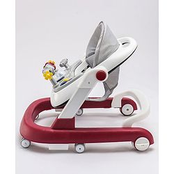 Babyhug Laugh & Learn Multifunctional 2 in 1 Baby Walker With anti Fall Protection & Adjustable Height - Red White| Musical Play Tray with Light| Easy Compact Folding| Swivel Wheels| Smart Speed Control| Push Walker
