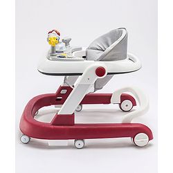 Babyhug Laugh & Learn Multifunctional 2 in 1 Baby Walker With anti Fall Protection & Adjustable Height - Red White| Musical Play Tray with Light| Easy Compact Folding| Swivel Wheels| Smart Speed Control| Push Walker