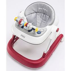 Babyhug Laugh & Learn Multifunctional 2 in 1 Baby Walker With anti Fall Protection & Adjustable Height - Red White| Musical Play Tray with Light| Easy Compact Folding| Swivel Wheels| Smart Speed Control| Push Walker