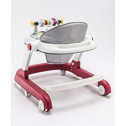 Babyhug Laugh & Learn Multifunctional 2 in 1 Baby Walker With anti Fall Protection & Adjustable Height - Red White| Musical Play Tray with Light| Easy Compact Folding| Swivel Wheels| Smart Speed Control| Push Walker