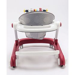 Babyhug Laugh & Learn Multifunctional 2 in 1 Baby Walker With anti Fall Protection & Adjustable Height - Red White| Musical Play Tray with Light| Easy Compact Folding| Swivel Wheels| Smart Speed Control| Push Walker