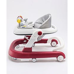 Babyhug Laugh & Learn Multifunctional 2 in 1 Baby Walker With anti Fall Protection & Adjustable Height - Red White| Musical Play Tray with Light| Easy Compact Folding| Swivel Wheels| Smart Speed Control| Push Walker
