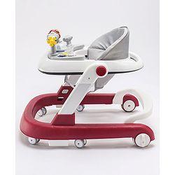 Babyhug Laugh & Learn Multifunctional 2 in 1 Baby Walker With anti Fall Protection & Adjustable Height - Red White| Musical Play Tray with Light| Easy Compact Folding| Swivel Wheels| Smart Speed Control| Push Walker